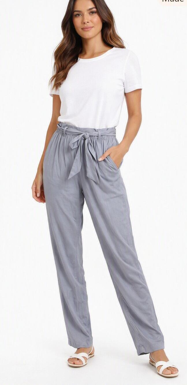 Sundance Paper Bag Pants Gray Size 16 100% Rayon Tie Waist NWOT Straight Leg